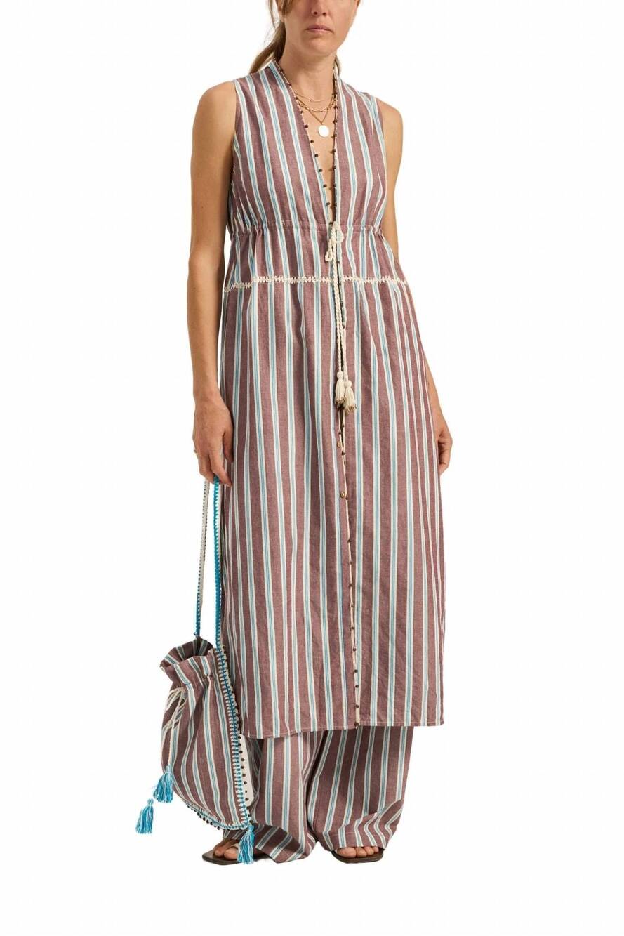 NEW ILIO NEMA babylon deep v-neck dress in serifos stripe